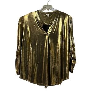 Cato Shimmering Gold V-Neck Blouse